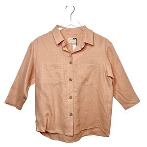 OFFON NEW Peach Half Sleeve Linen Button Front Shirt Sz XS